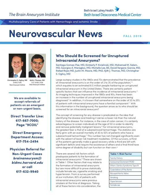 Cover of the Fall 2019 Neurovascular News