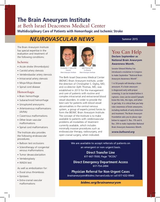 Cover of the Summer 2015 Neurovascular News