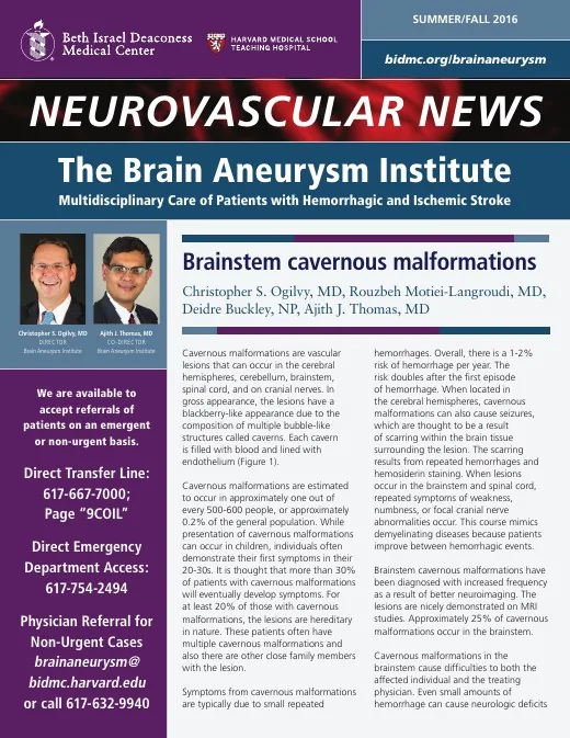 Cover of the Summer-Fall 2016 Neurovascular News